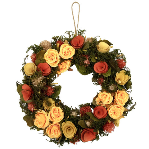 12" Orange and Yellow Flowers With Moss and Twig Artificial Floral Spring Wreath - Unlit