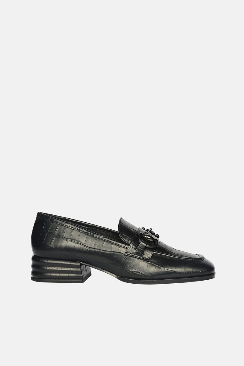  Saint G Jacqueline Croco - Heeled Loafers - Black - Bonton