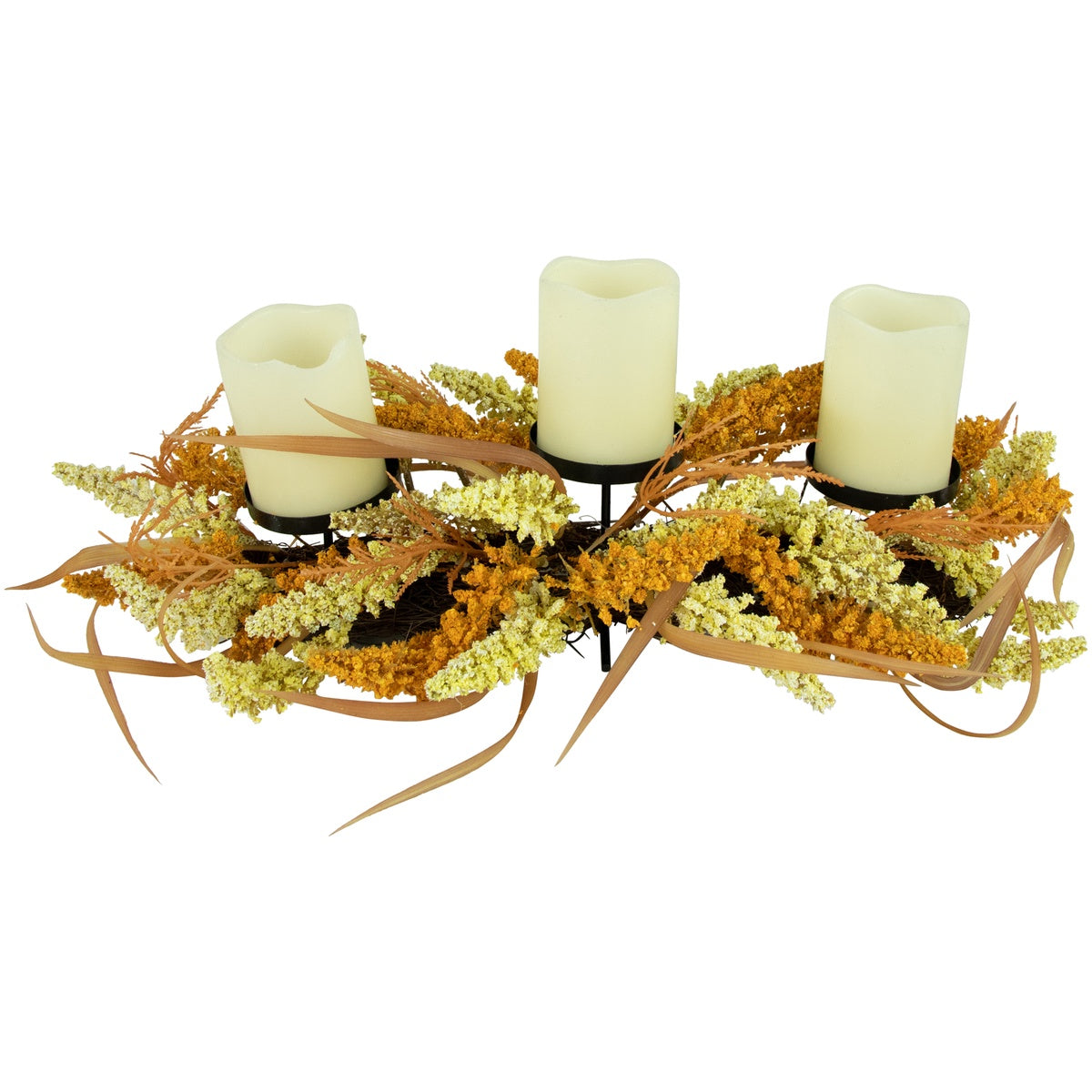  Northlight Autumn Harvest Triple Candle Holder With Artificial Fall Foliage - 22