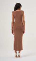 MZL Sleeveless Gathered Dress - Beige