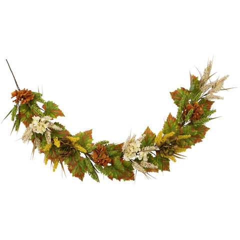 5' X 10" Flowers With Wheat Artificial Fall Harvest Garland  Unlit
