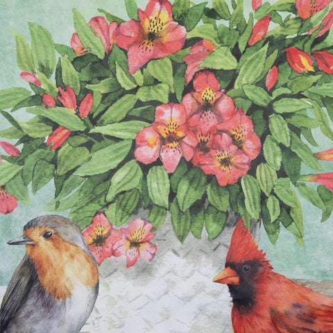 Welcome Cardinal Bird and Spring Bouquet Flag 28" X 40"