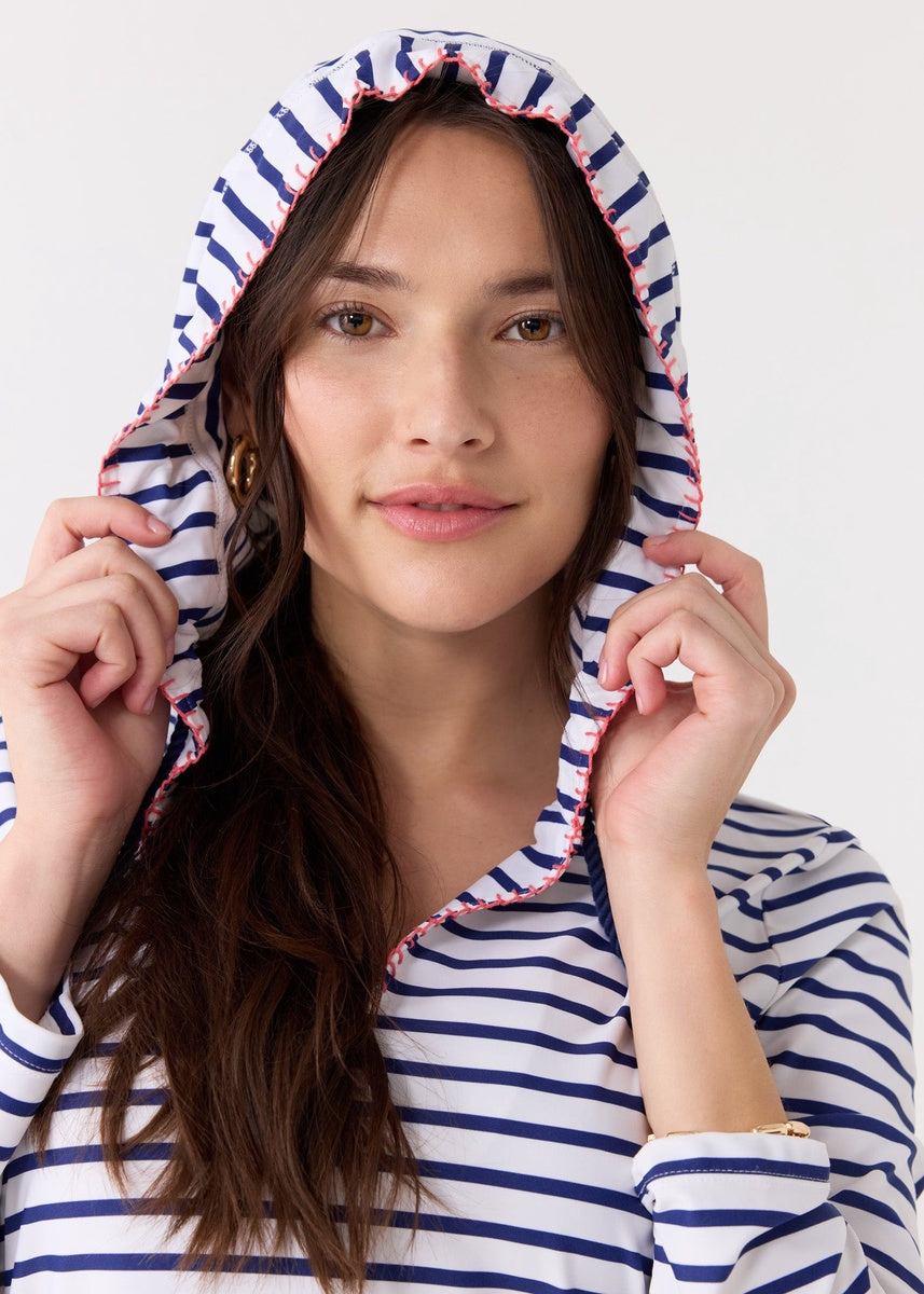  Cabana Life Navy Stripe Hooded Cover Up - XS - Bonton