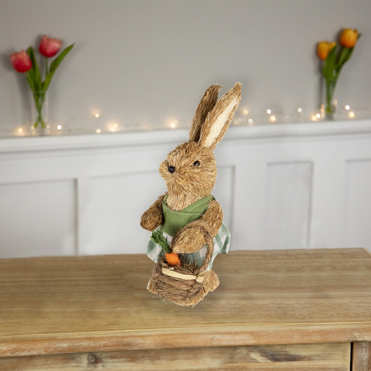  Northlight Sisal Easter Bunny Rabbit Spring Figure With Carrot Basket - 10.5