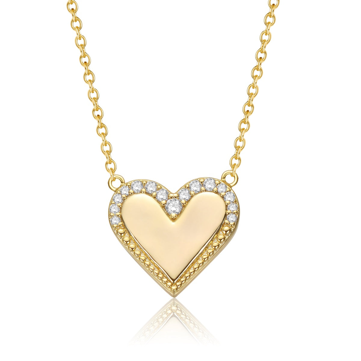  Rachel Glauber Two-Tone Gold Plated Cubic Zirconia Heart Pendant Necklace - Default Title - Bonton