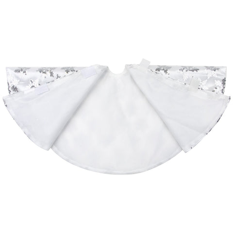 20" White and Silver Sequin Snowflake Mini Christmas Tree Skirt