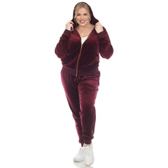 Plus Size 2 Piece Velour Tracksuit Set