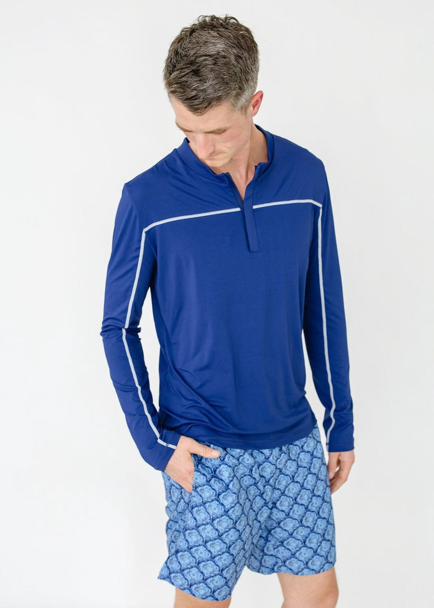  Cabana Life Men's Navy Sport Zip Top - S - Bonton