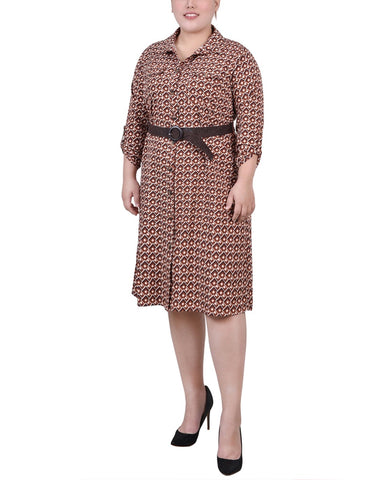 Plus Size 3/4 Roll Tab Sleeve Shirtdress