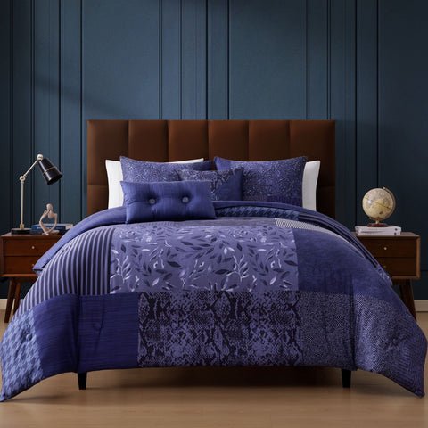 Bebejan Blue Denim Patchwork 5 Piece Reversible Comforter Set