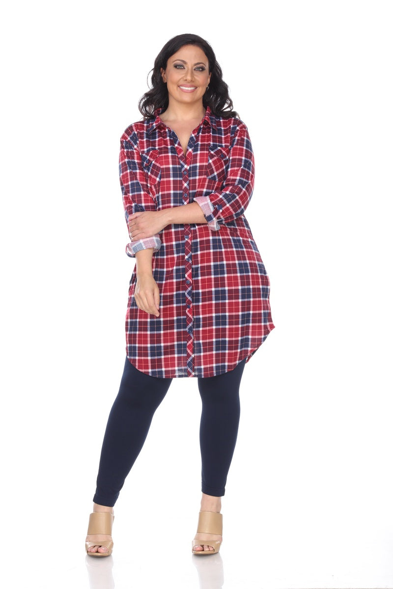  White Mark Plus Piper Stretchy Plaid Tunic - 2X - Bonton