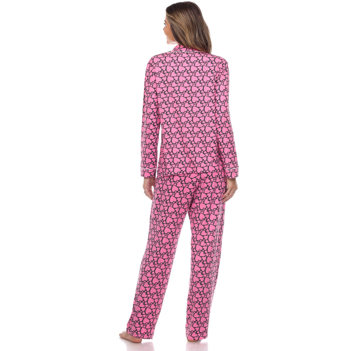  White Mark Women's Long Sleeve Heart Print Pajama Set - M - Bonton