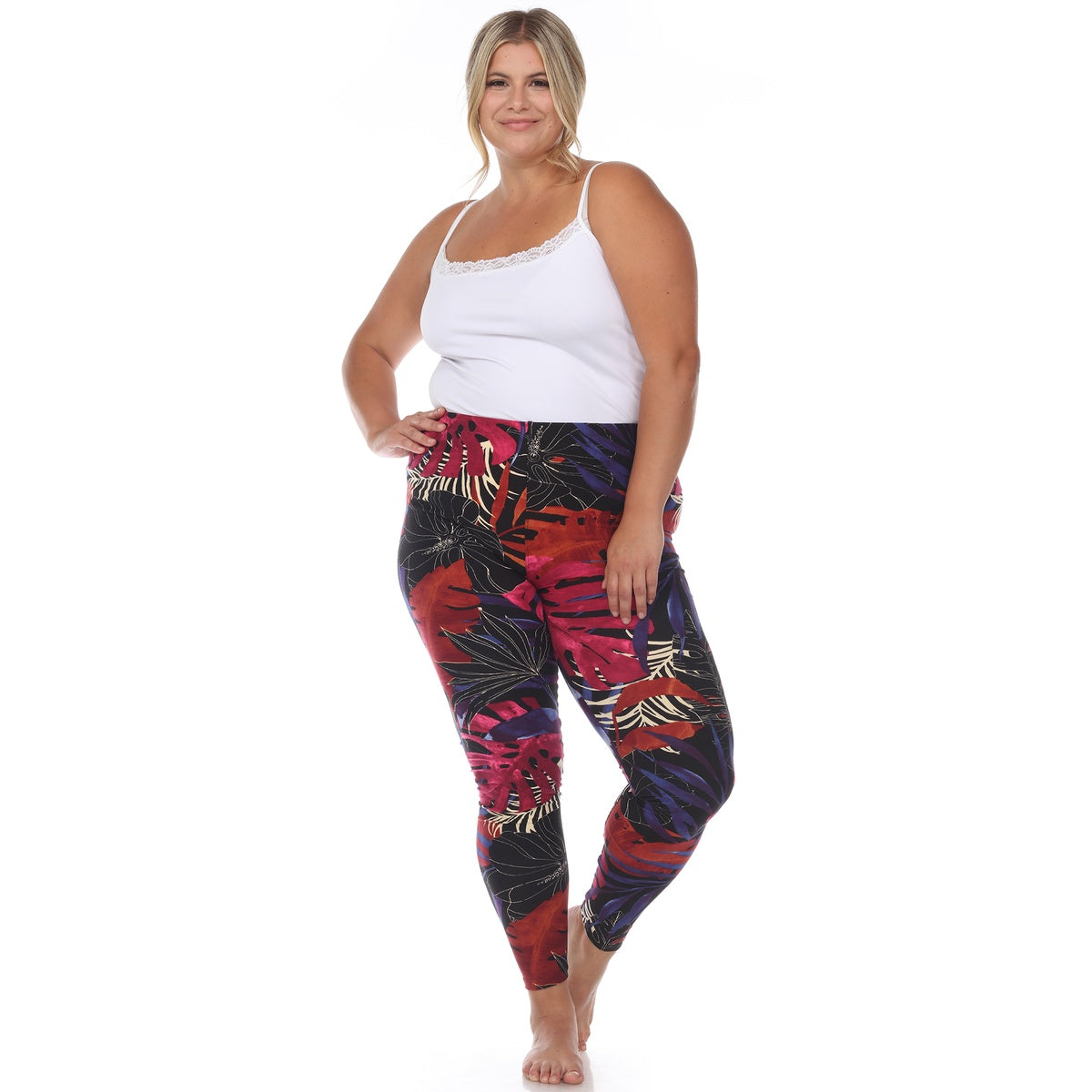  White Mark Plus Size Super Soft Tropical Printed Leggings - one size - Bonton