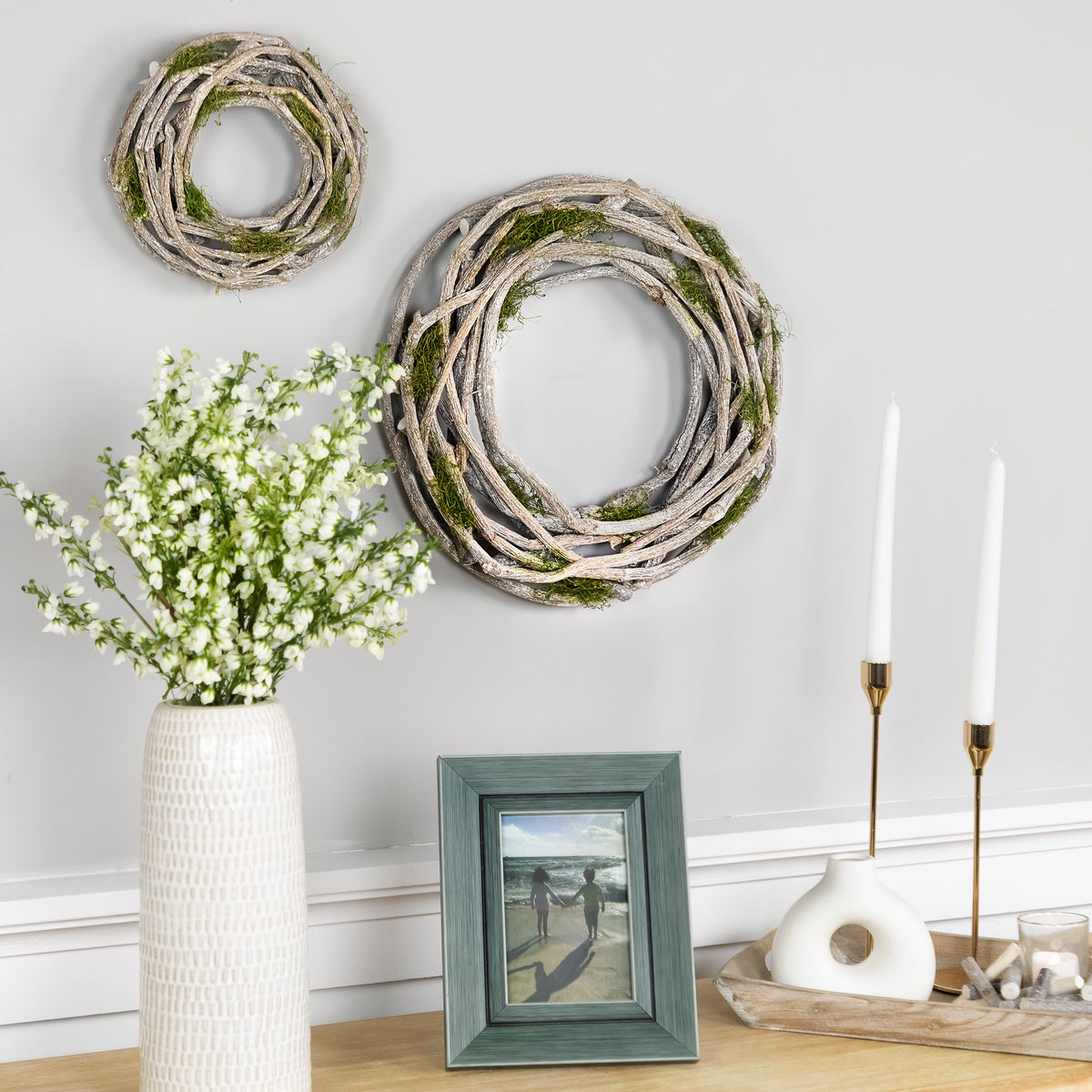  Northlight Twig and Moss Artificial Weathered Spring Wreath - 14.5