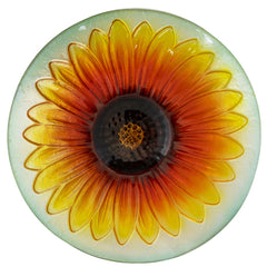 20.5" Orange and Yellow Sunflower Glass Bird Bath With Stand