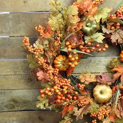 Autumn Leaves  Pumpkins and Berries Artificial Thanksgiving Wreath  22-Inch  Unlit