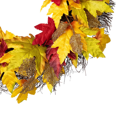 Maple Leaf Artificial Fall Harvest Wreath  22-Inch