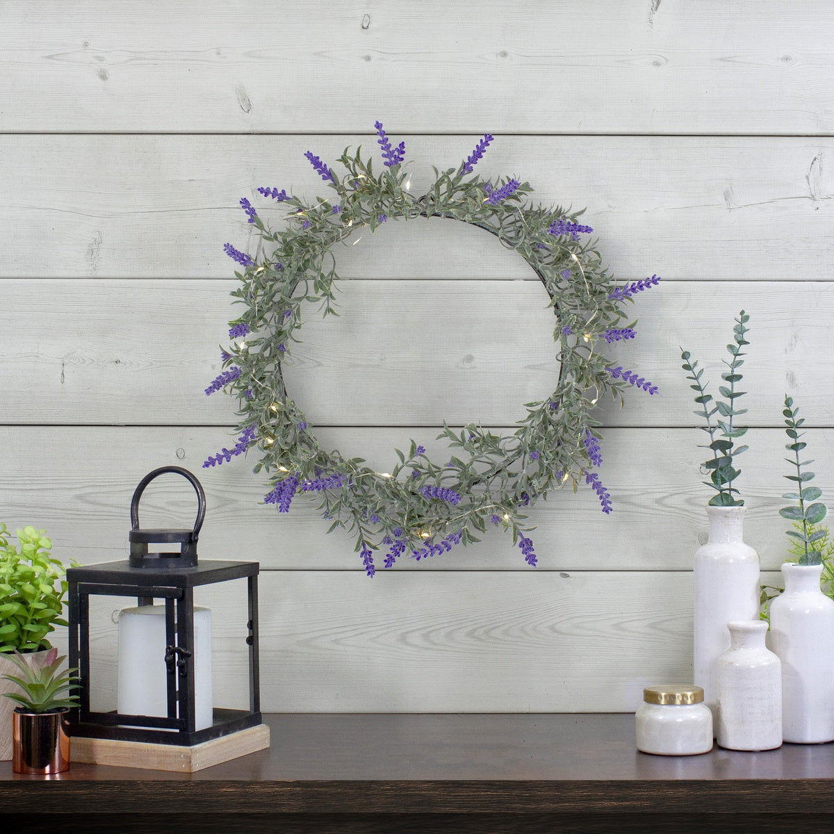  Northlight Pre-Lit Battery Operated Lavender Spring Wreath- 16