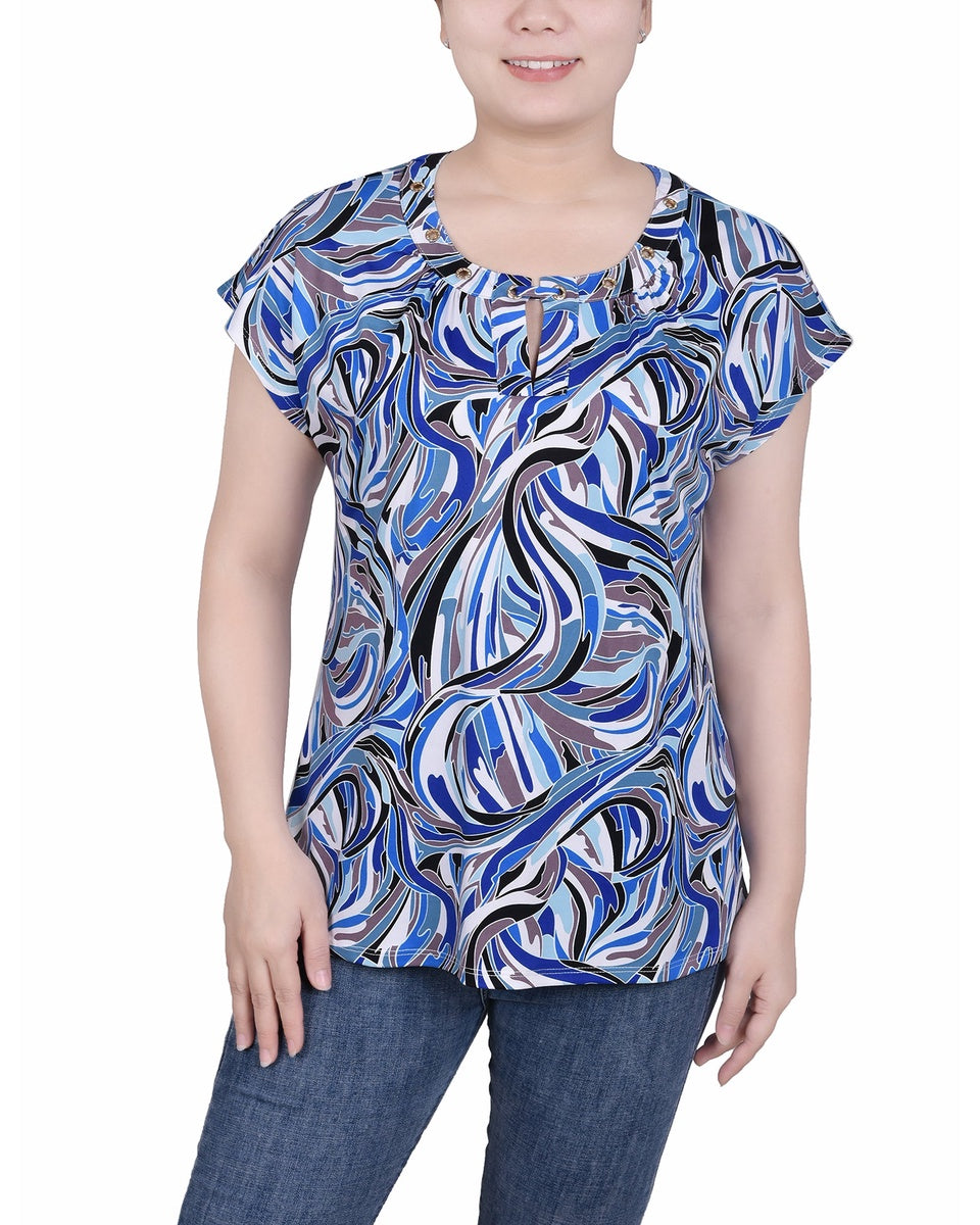 NY Collection Extended Sleeve Top With Grommets - Nice Icemoon - Bonton