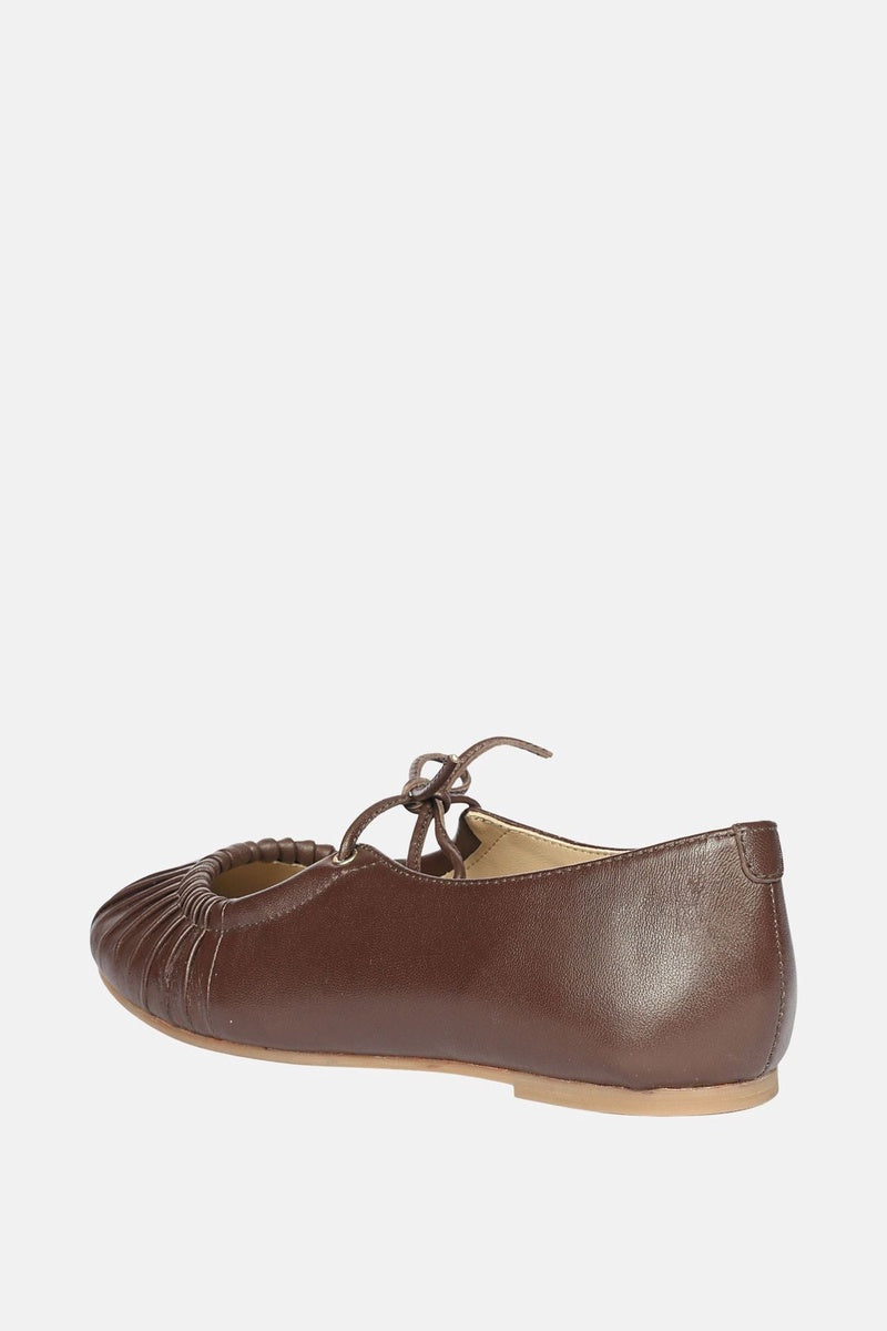  Jelavu Jelavu - Ellie Ruched Lace-Up Ballerina - Chocolate Leather - Chocolate - Bonton