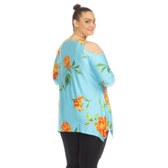 Plus Size Floral Printed Cold Shoulder Tunic