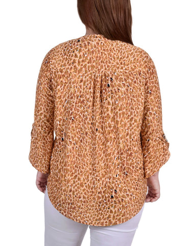Plus Size 3/4 Sleeve Overlapped Bell Sleeve Y Neck Top