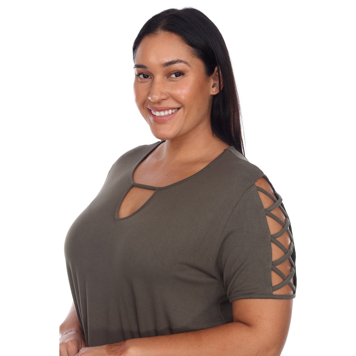  White Mark Plus Size Keyhole Neck Cutout Short Sleeve Top - 1X - Bonton