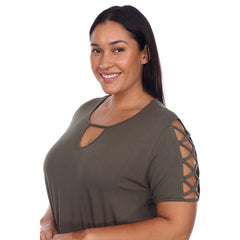 Plus Size Keyhole Neck Cutout Short Sleeve Top