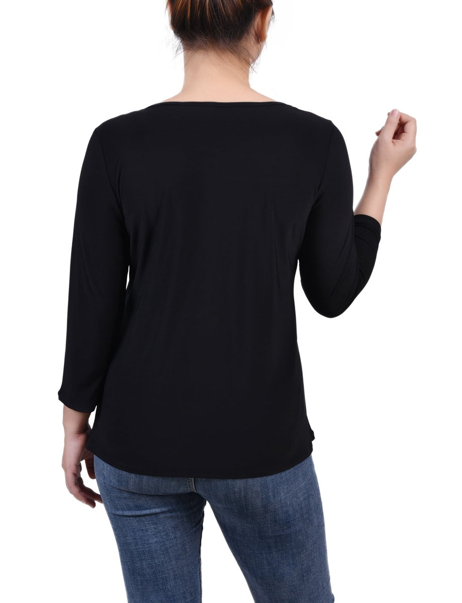  NY Collection 3/4 Sleeve Cutout Top - Navy - Bonton
