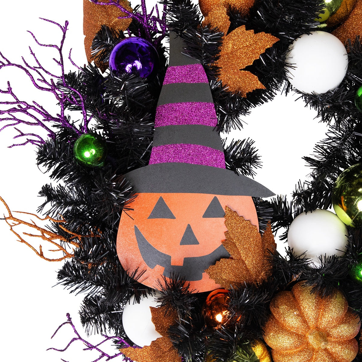  Northlight Jack-O-Lantern in Witches Hat Halloween Pine Wreath  24-Inch  Unlit - Default Title - Bonton
