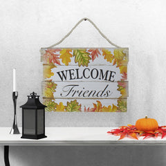 16" Autumn Leaves Welcome Friends Wooden Hanging Wall Sign