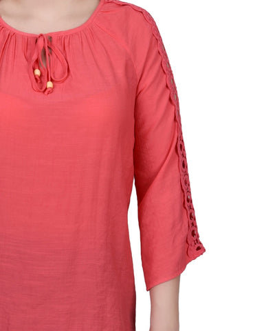 3/4 Sleeve Crochet Detail Blouse