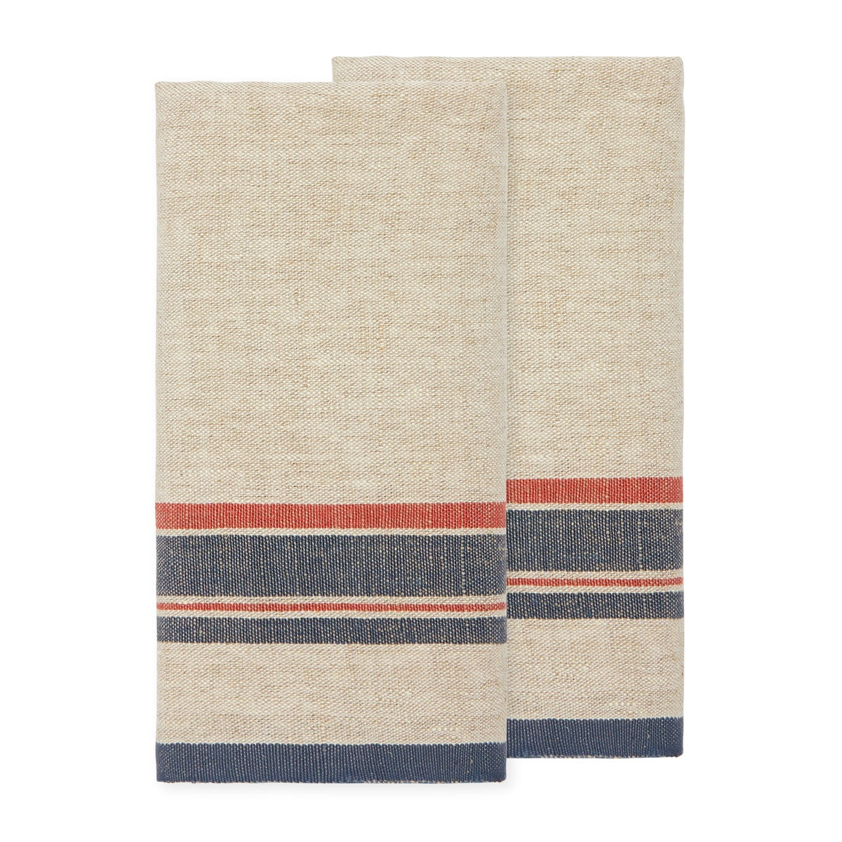  Caravan Antibes Natural Tea Towels, Set of 2 - Blue - Bonton