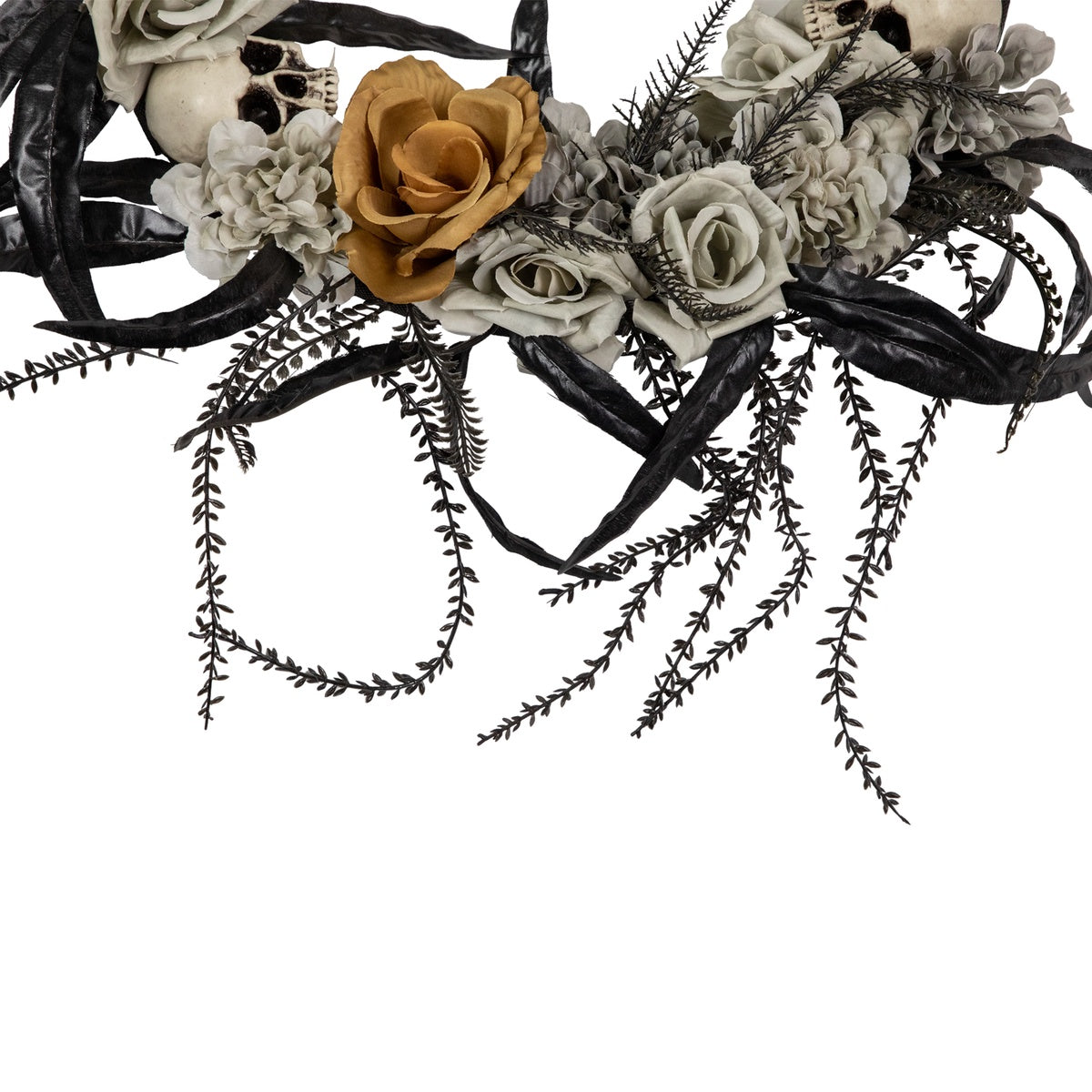  Northlight Skulls With Roses Halloween Foliage Wreath - 14