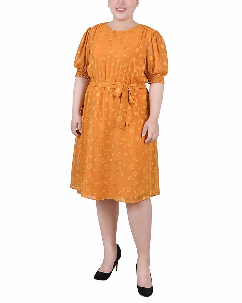  NY Collection Plus Size Elbow Sleeve Swiss Dot Dress - Black - Bonton