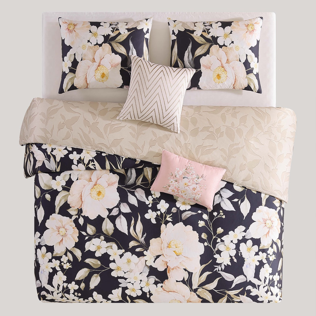  Bebejan Blossom Haven 100% Cotton 5-Piece Reversible Comforter Set - QUEEN - Bonton