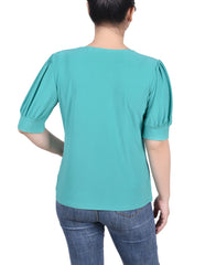 Short Sleeve Balloon Sleeve Top With Hardware