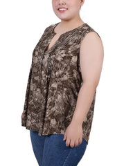 Plus Size Sleeveless Jacquard Y Neck Top