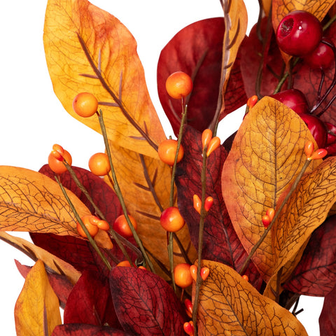 Berries With Leaves Artificial Fall Harvest Twig Wreath  24-Inch  Unlit