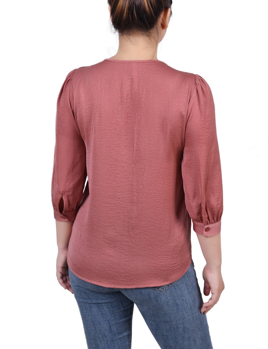  NY Collection Elbow Sleeve Satin Blouse - Black - Bonton