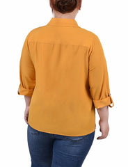 3/4 Roll Tab Blouse With Pockets