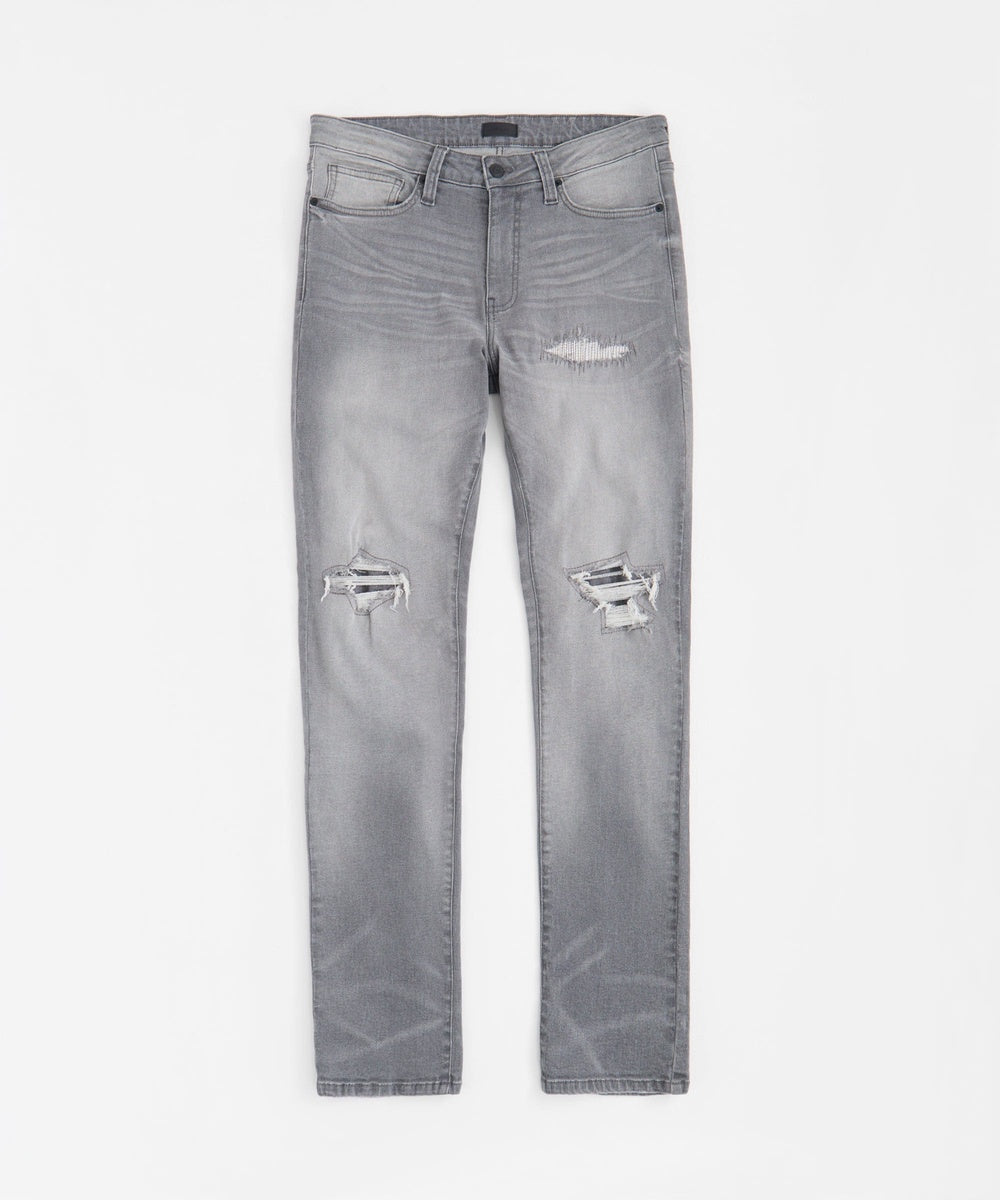  Reason Clothing Skinny Rip and Repair Denim Pants - Grey - GREY - Bonton