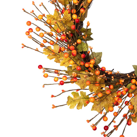 Orange Berries and Yellow Leaves Fall Harvest Artificial Wreath  22"