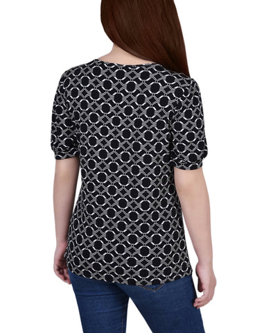 Petite Short Puff Sleeve Mesh Inset Top