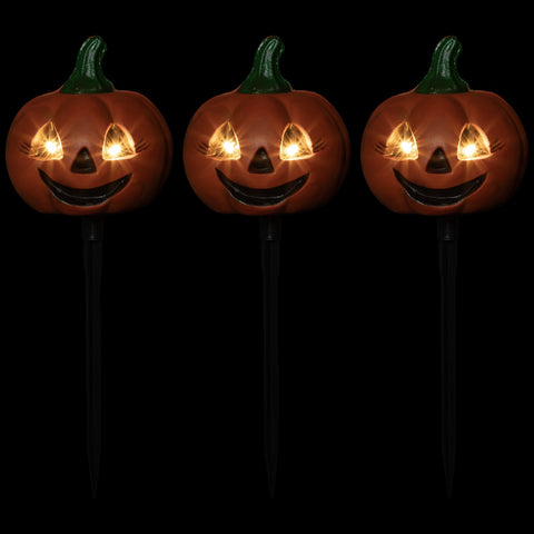 LED Lighted Jack-O-Lantern Halloween Pathway Markers - Clear Lights - Set of 3