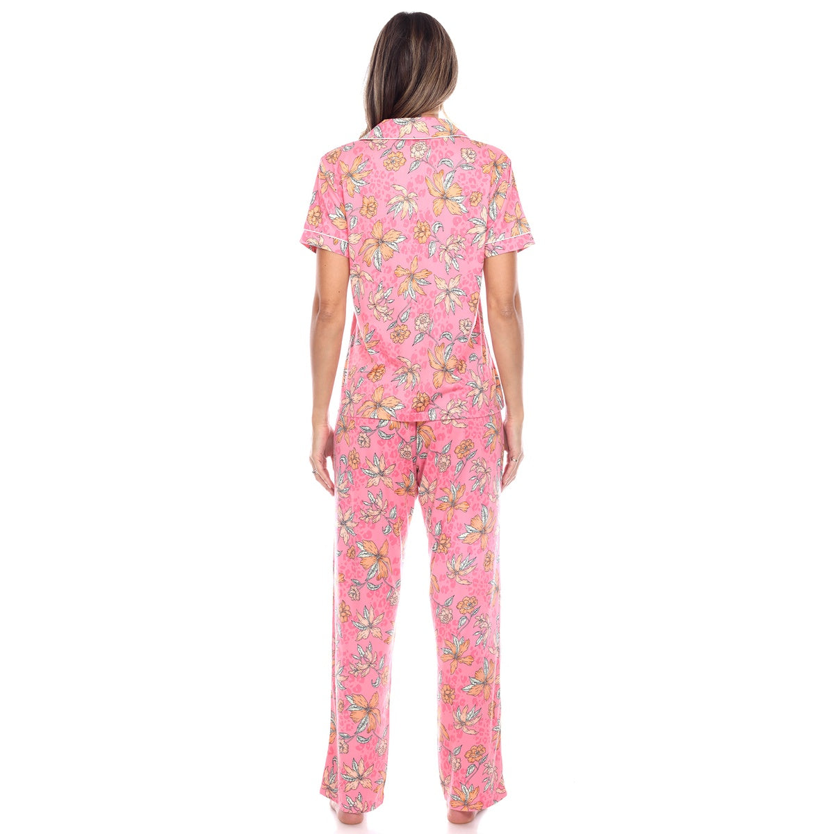  White Mark Women's Short Sleeve & Pants Tropical Pajama Set - L - Bonton