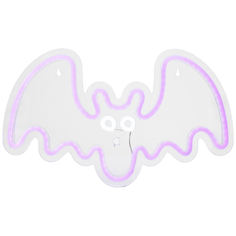 LED Lighted Neon Style Bat Halloween Window Silhouette - 15" - Purple