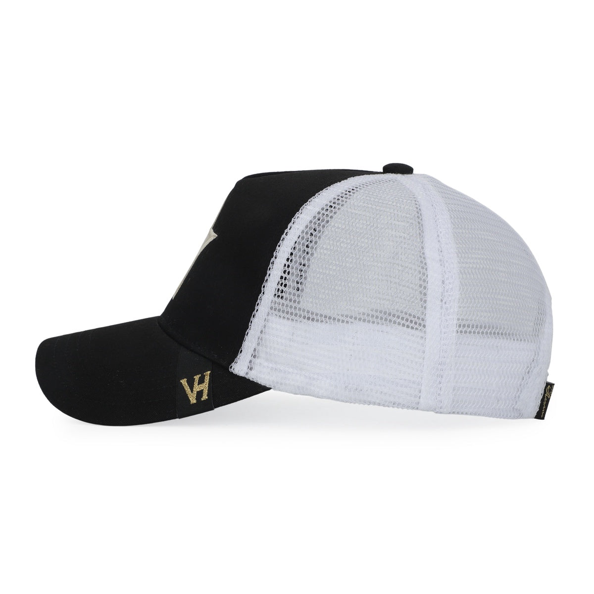  Vintage Havana Vintage Havana Trucker Hat for Women – White Mesh & Black Canvas Adjustable Cap With Washed Gold Star - Default Title - Bonton
