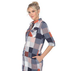 Women's Plaid Button Down Tunic Top