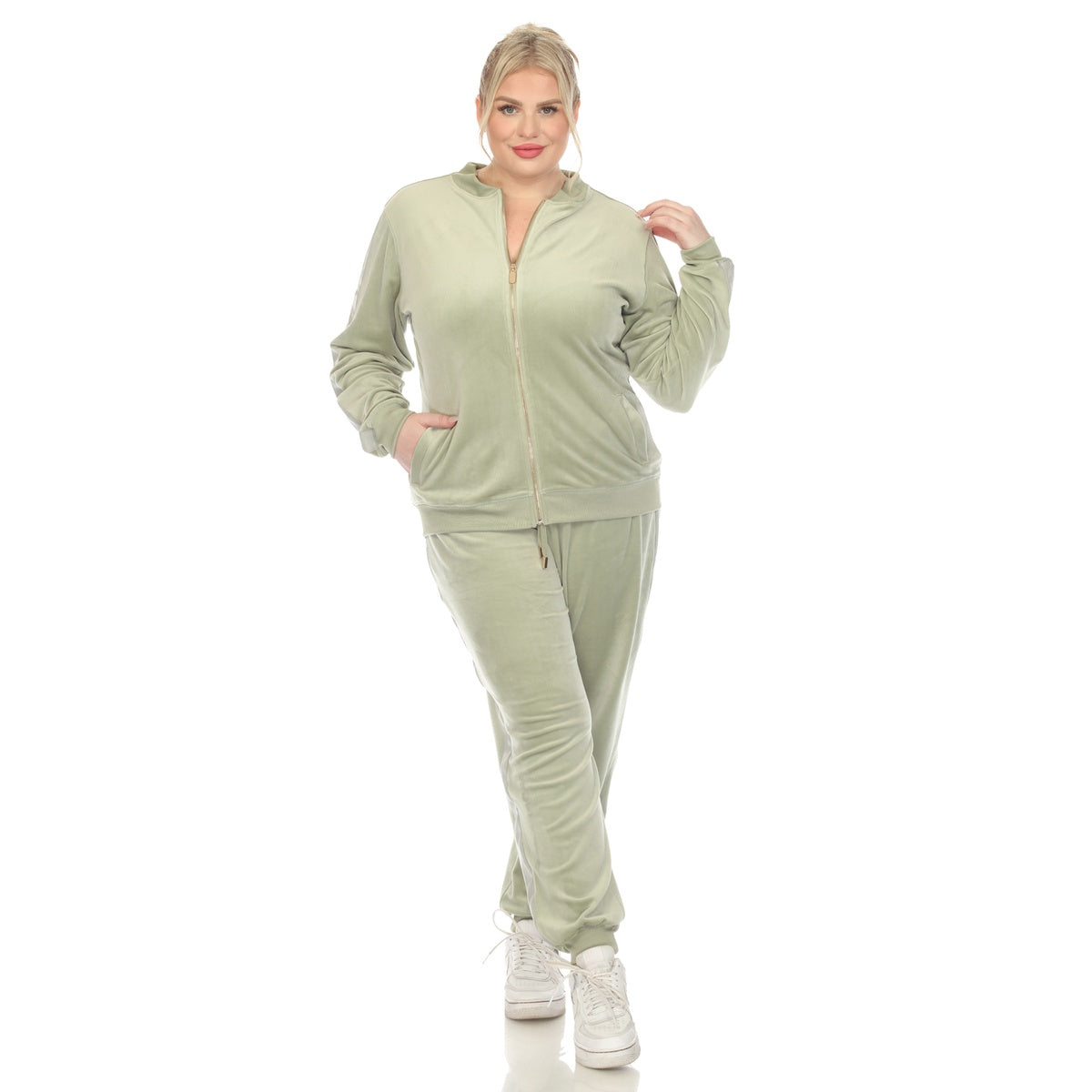  White Mark Plus Size 2-Piece Velour With Faux Leather Stripe - 1X - Bonton